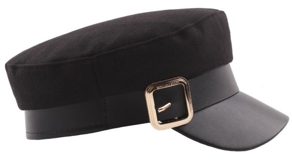 

10pcs/lot man and woman fixed skin cap autumn winter warm flat cap fashion belt flat cap with metal buckle, Blue;gray