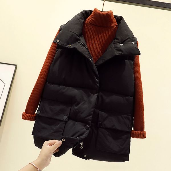 

new autumn winter women sleeveless vest jacket casual warm thick cotton vest padded coat parka female short waistcoat outwear, Black;white
