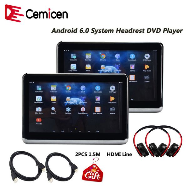 

cemicen 10.2 inch android 6.0 car headrest monitor hd 1080p dvd video ips touch screen wifi/hdmi/usb/sd/bluetooth/fm transmitter