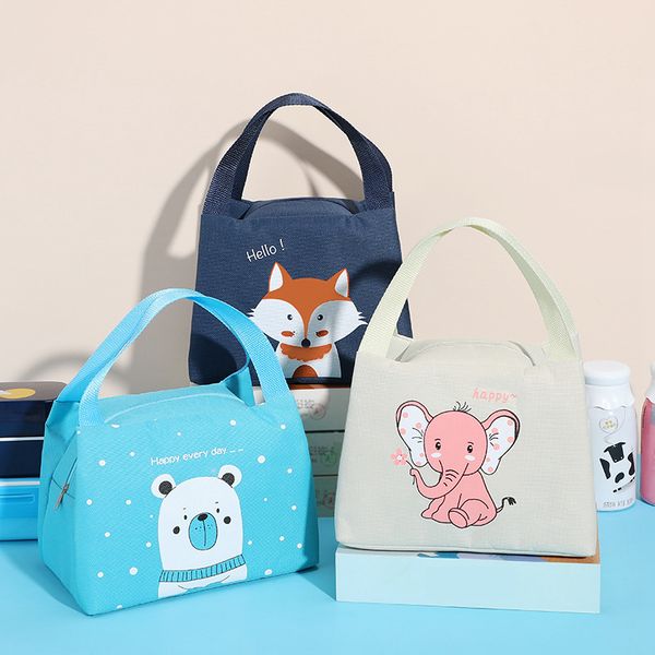 

cartoon animal prints lunch bag portable thermal picnic ice insulated tote childern cooler bags women kids lunch box, Blue;pink