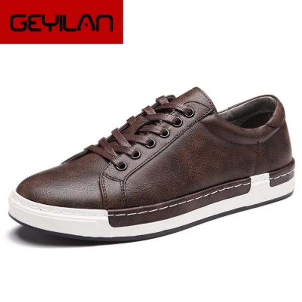 

2020 new men sneakers black brown lace up flats male casual shoes comfortable pu leather loafers plus size 38-48 chaussure homme