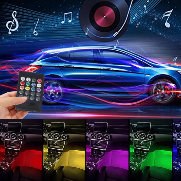 4 шт. 12 LED Auto Беспроводной пульт дистанционного управления Автомобиль LEDING RGB Light Slips Neon Интерьер Светильник Декоративная атмосфера Огни Автомобили Styling 8 Цветов