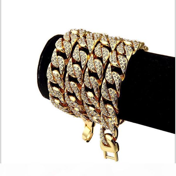 

hip hop mens 24k gold plated bling iced out cz crystal cuba watchband miami diamond cuban chain bracelets necklaces jewelry, Silver