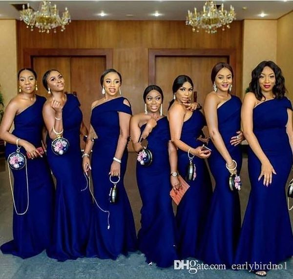 

2020 королевский синий одно плечо русалка платья невесты развертки поезд простой африканская страна свадебные платья для гостей платье невес, White;pink