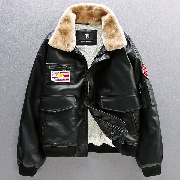 

mens leather coats thick warm blazer motorcycle peacoats outwear fleece liner black pilot punk slim fit