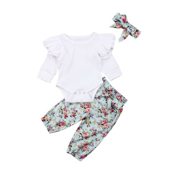 

3pcs newborn infant baby girl outfits clothes romper bodysuit pants leggings set, White