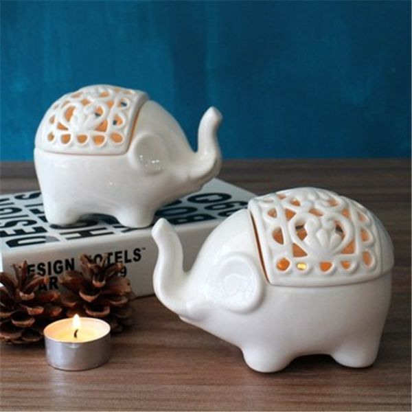 

white ceramic elephant candle holder home coffee bar ornament tea light candlestick for wedding party decoration