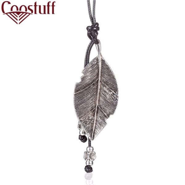 

plant jewelry pendant long necklace for women leaf vintag chokers rope chain jewellery suspension necklaces & pendants alloy, Silver