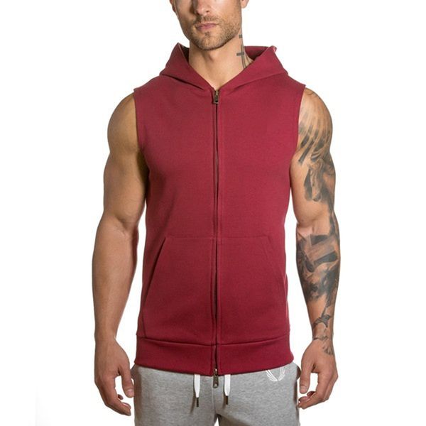 

zogga 2019 slim summer new men's vest sleeveless hoodie personality vest fitness hooded outdoor jogging comfortable coat, Black;white