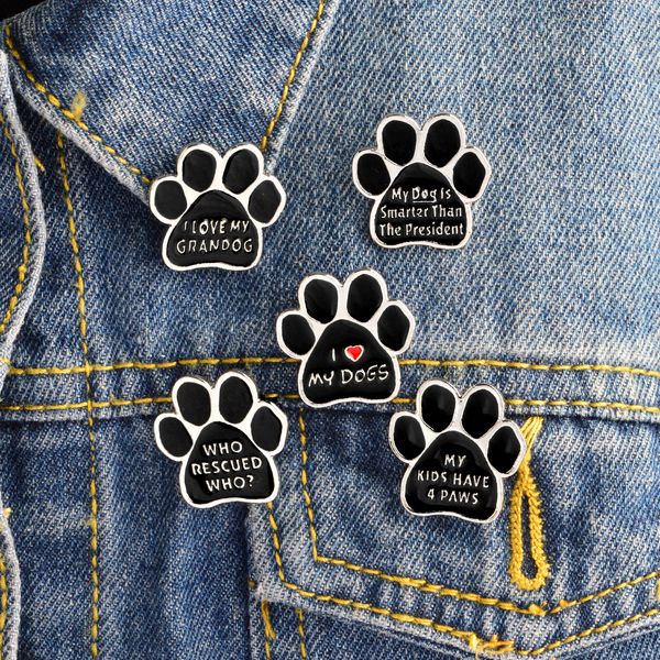 Broche Feminino Alfinetes Estilo Punk Vintage Pata I Love My Dog Metal Kawaii Esmalte Pin Crachá Botões Broche Camisa Jaqueta Denim Saco Decorativo para Mulheres Homens