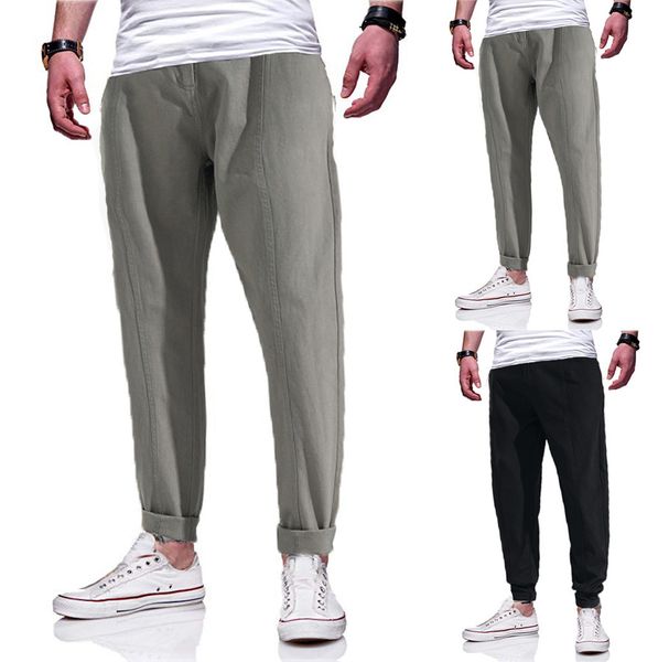

men's simple fashion solid color casual trousers elastic waist sports pants s-3x explosion spring straight men's pants, Black