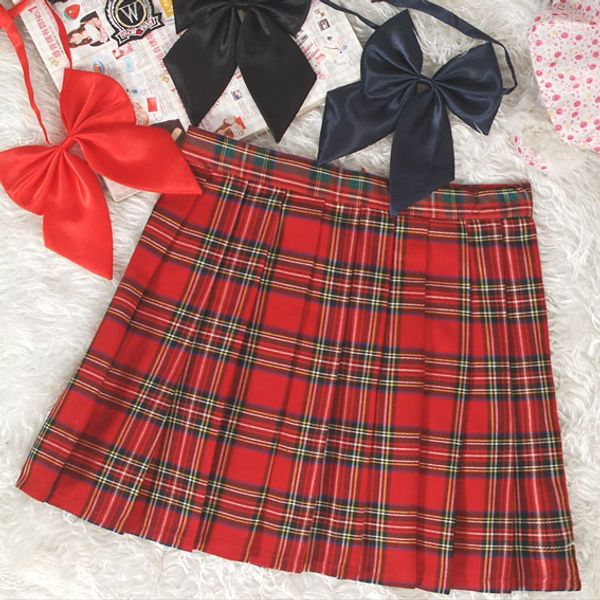 

preppy style japanese school girl plaid pleated skirt high waist short tartan skirts saias, Black;gray