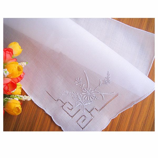 

white handmade handkerchief 100% cotton soft thin ladies artis applique drawnwork embroidered daisy mother's day gift hankies, Black;blue