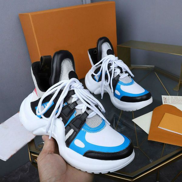 

2019 fashion black casual shoes white blue monogram black archlight sneakers genuine leather trainers runner shoe with shoes box