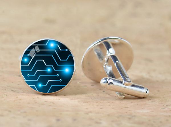 

red blue computer circuit board picture cufflinks computer geek cufflinks nerd accessories geek gift sleeve button, Silver