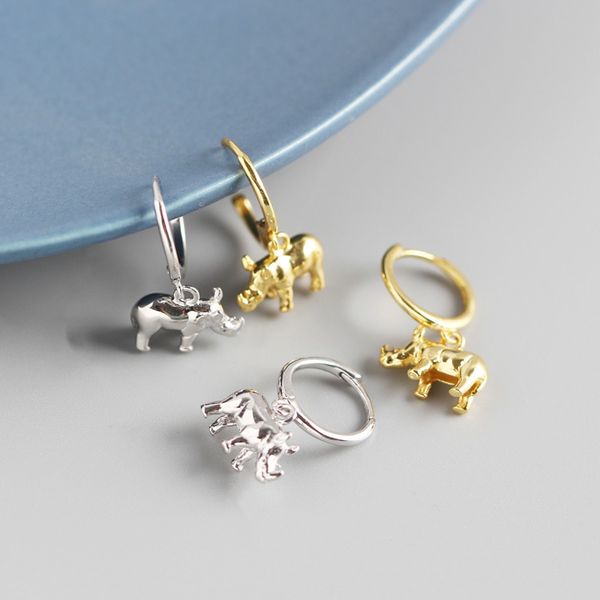 

s925 sterling silver earrings geometric animal three-dimensional rhino earrings charm charm inlaid zircon jewelry