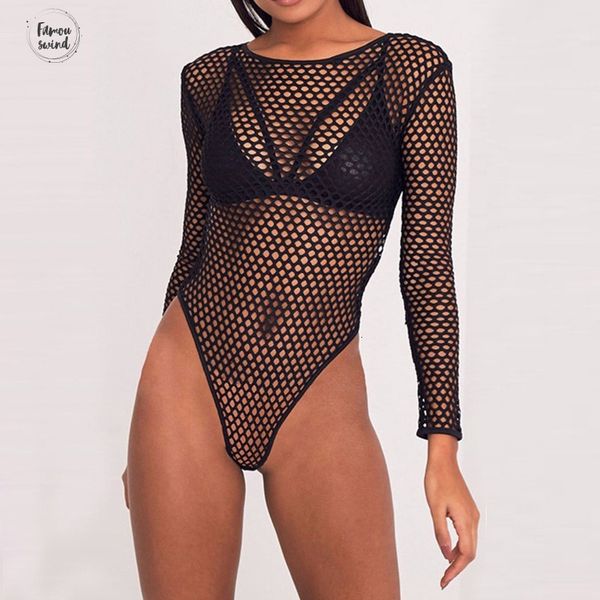 

новые rompers sexy выдалбливают сетки bodysuits черный backless с длинным рукавом bodysuit женщины пляжная одежда комбинезон женщин, Black;white