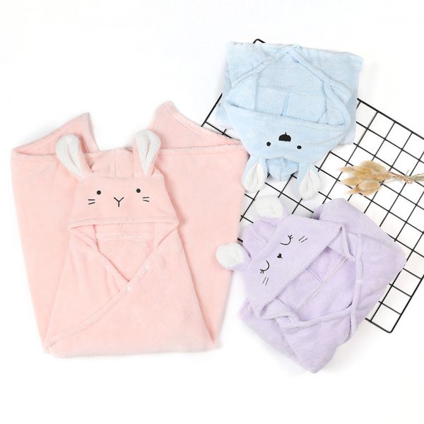 

baby poncho bath towel toalla velvet 90*90cm fleece hood infant towels blanket