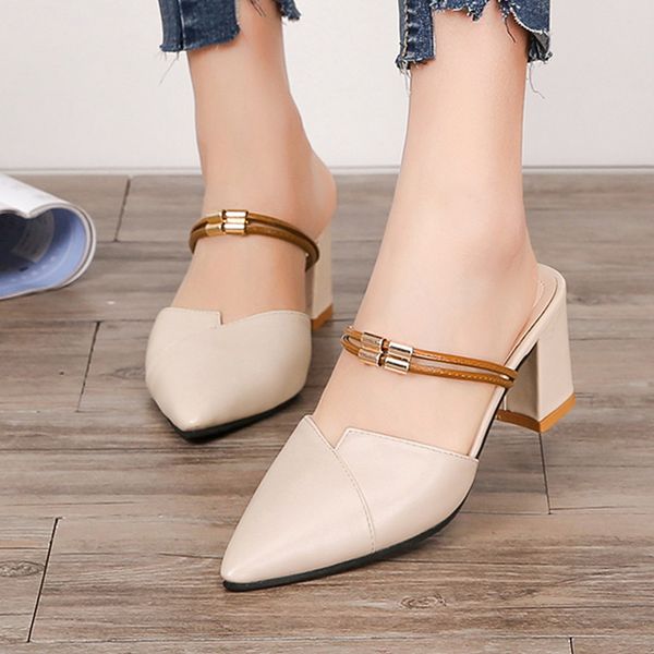 

summer shoes woman pointed sandalias fashion high-heeled slippers women casual ladies' shoes winter slippers kapcie hausschuhe, Black