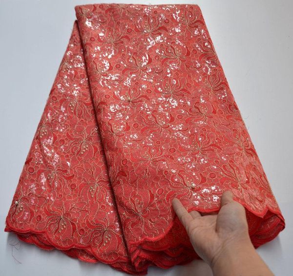 

red african organza lace fabric lace sequins flower embroidery french tulle fabric for wedding dress fv8-96, Pink;blue