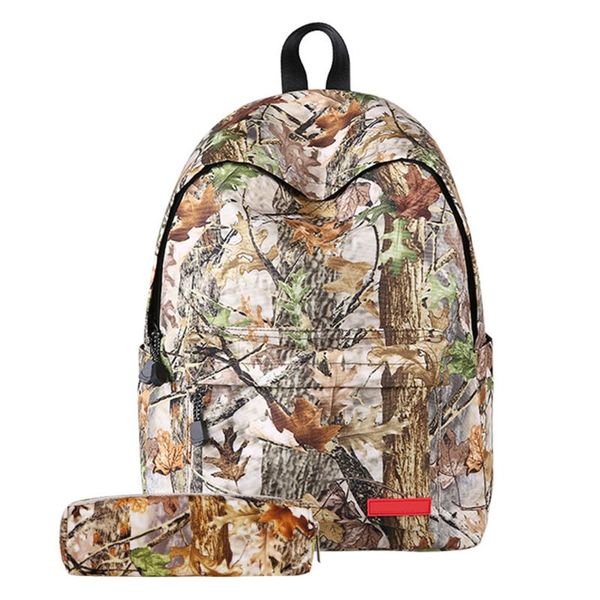 

2pcs boys girls polyester lightweight durable school leaf print backpack travel rucksack pencil bag 2019