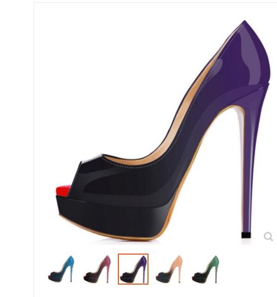 

classic brand red bottom high heels platform shoe pumps nude/black patent leather peep-toe women dress wedding sandals shoes size 35-42