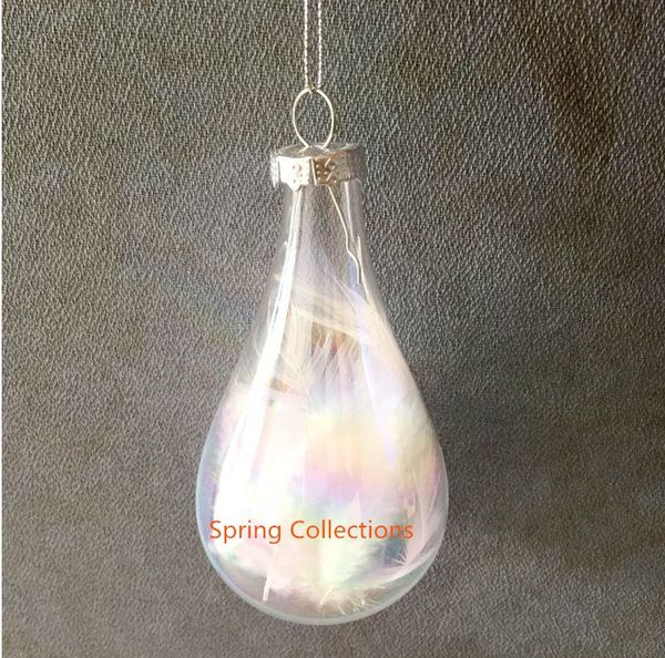 

4pcs/pack dia.7cm glass drop type with interior feather christmas tree decorations petal ball hanging christmas ball ornaments