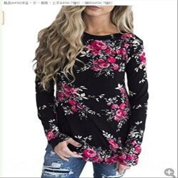 

autumn women's round collar rose long sleeve t-shirt autumn women's round collar rose long sweater sweater sleeve t-shirt, White
