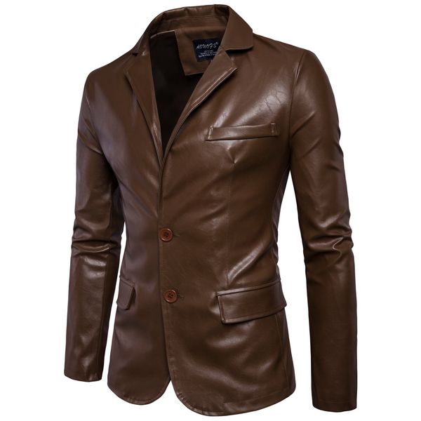 

2017 autumn and winter new style purchasing agents men's leather coat two-button outside suit ling mao men's wear simple leather, Black