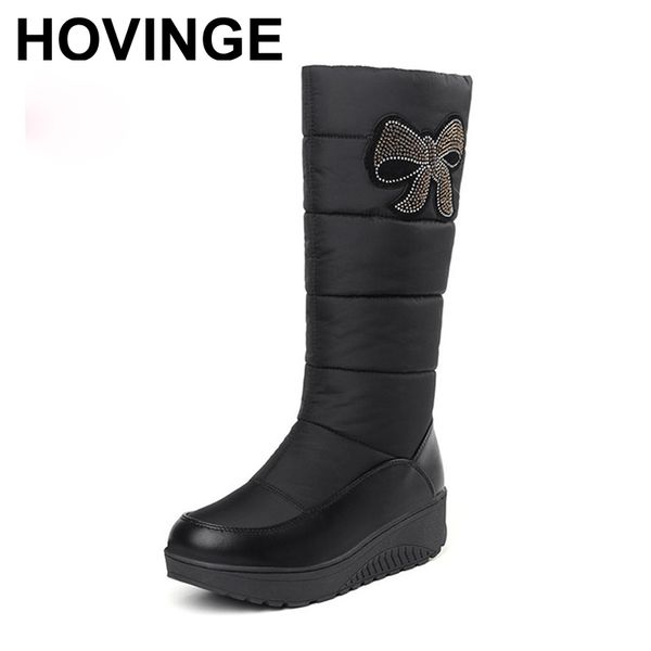

hovinge snow boots ladies waterproof warm ankle boots wedges platform plush shoes female botas mujer zapatos embroider boot, Black