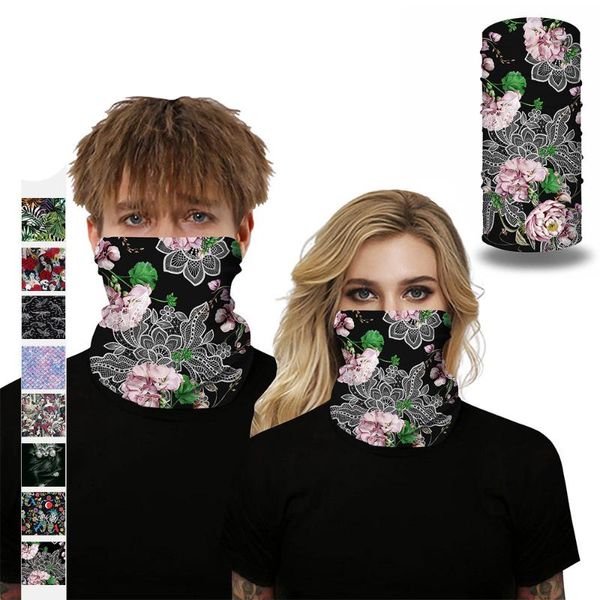 

cycling caps & masks flowers 3d scarf outdoor bandana gothic print floral scarves punk rock bandanas dust-proof mouth protection neck gaiter, Black