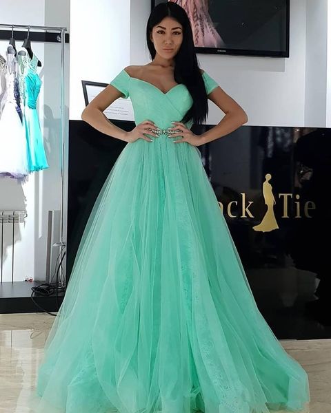 

off shoulder short sleeves a-line prom dresses 2020 lace sweep train evening party gowns formal special occasion party gowns robe de soiree, Black