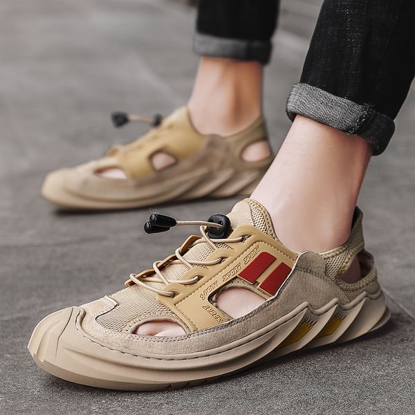 

casual men soft sandals comfortable men summer breathable genuine leather sandals fashion roman summer beach, Black