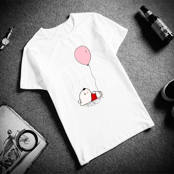 

kawaii fashion short sleeve t shirt ulzzang harajuku aesthetics cartoon bear and balloon printed 100% cotton tees, White