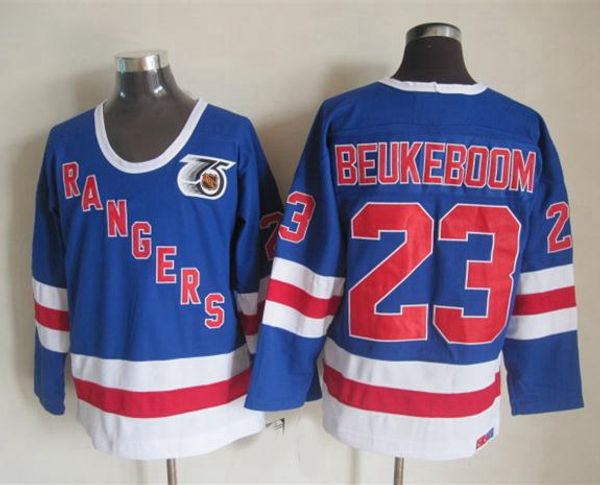 

vintage 1991 mens new york rangers jeff beukeboom hockey jerseys vintage #23 jeff beukeboom 75th anniversary blue shirts m-xxxl, Black;red