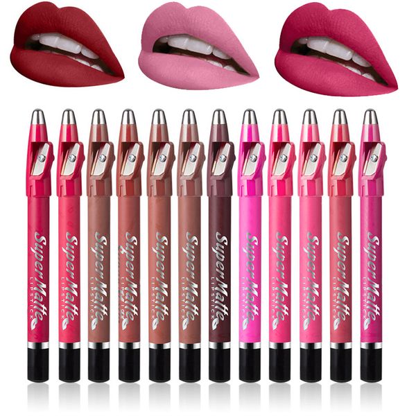 

12colors/lot brand multicolor lip liner pencil super matte lip makeup waterproof colorful cosmetic lipliner pen ing