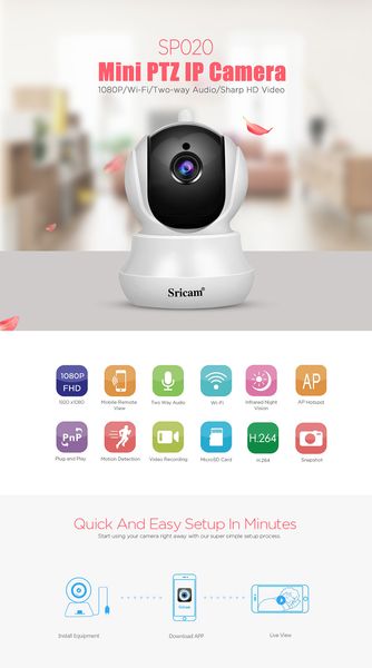 

sricam sp020 1080p ip camera wifi wireless indoor auto-tracking cctv surveillance camera home security night vision infrared, Black;white