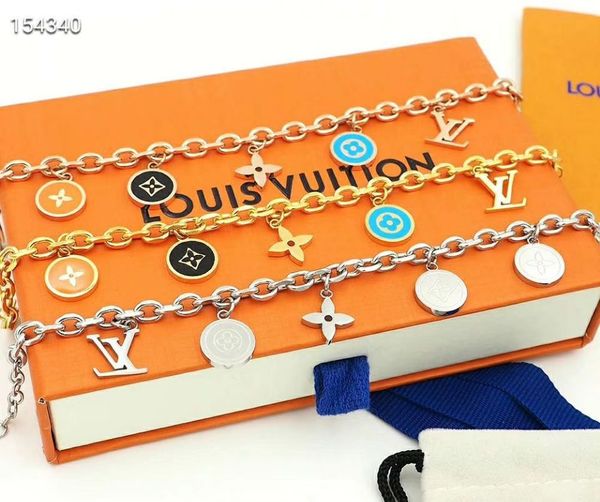 

fashion three color women letter pendant stainless steel designer double sided ornament bracelet jewelry with box, Golden;silver