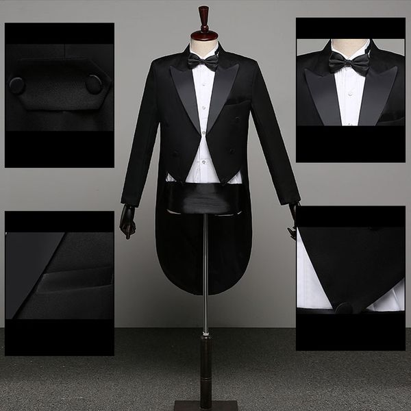 

tuxedo dress xs-xl men classic black shiny lapel tail coat tuxedo wedding groom stage singer 2-piece suits dress coat tails 2020, White;black