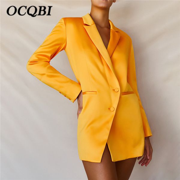 

2019 women fashion office lady blazer slim fit faux pocket coat clothes yellow blazers, White;black