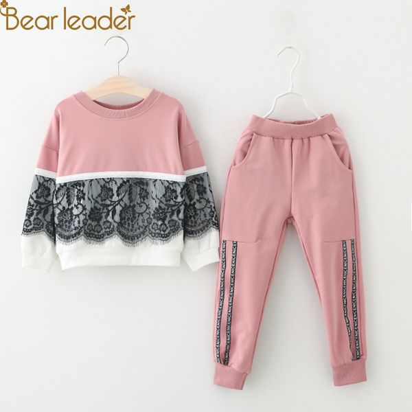 

bear leader sets new autumn active girls clothes l children clothing cartoon print sweatshirts+pants suit 3-7y y190529, White