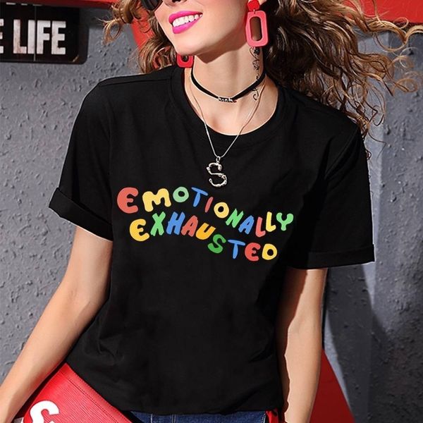 

эмоционально измученные красочный печатных tshirt женщин унисекс grunge black tee мода tumblr summer tops streetwear битнику tshirt, White