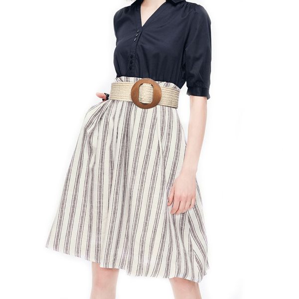 

женщины bohemian плетеный широкий пояс круглая площадь smooth имитация дерева пряжки pp соломы модельер джинсы женщина украшения ремни, Black;brown