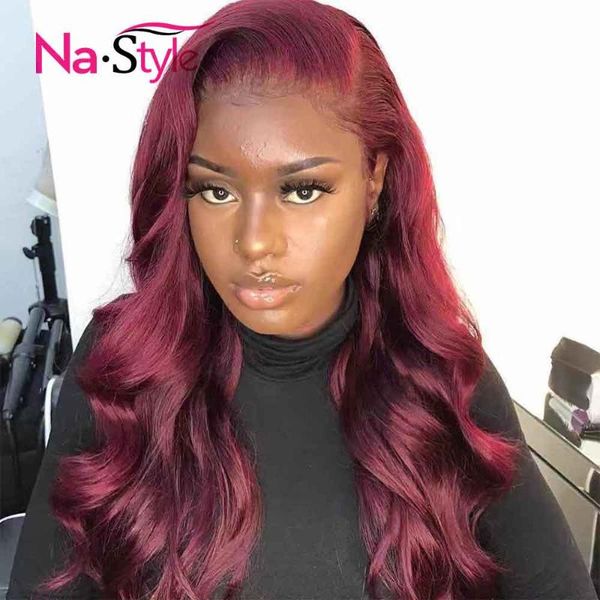 

burgundy lace front wig 13x6 ombre human hair wig colored red lace front human hair wigs preplucked wavy 150 density, Black;brown