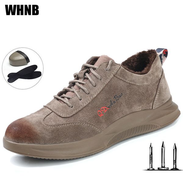 

winter leather safety shoes men plus velvet warmth anti-smashing anti-puncture work shoes men casual sports, Black