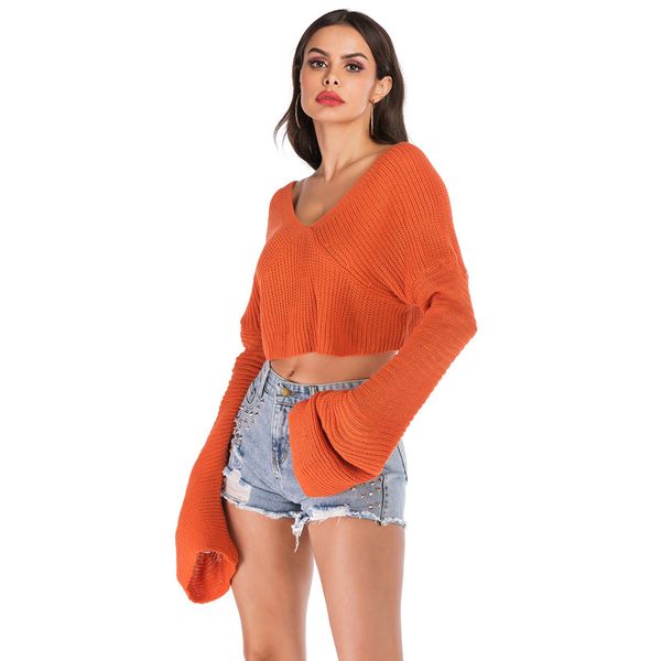 

harajuku knitted sweater women streetwear v neck extra long sleeve pullovers loose backless autumn fashion women's sweater, White;black
