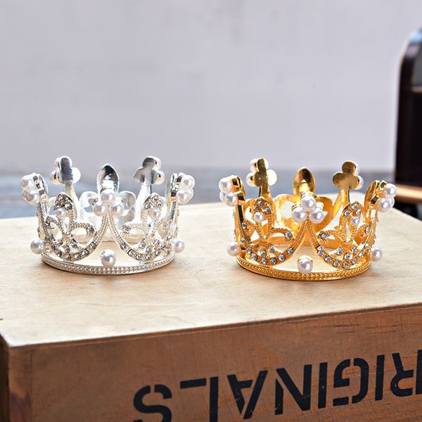 

children's baked pearl headdress headdress cake crown baking decoration round pearl performance small crown, Slivery;white