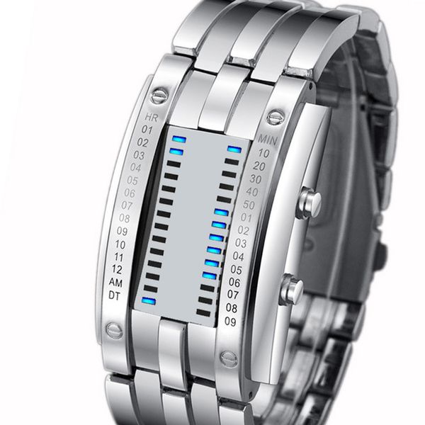 

cainuos digital watch men stainless steel strap led display watches fashion creative sport watch waterproof reloj hombre, Slivery;brown