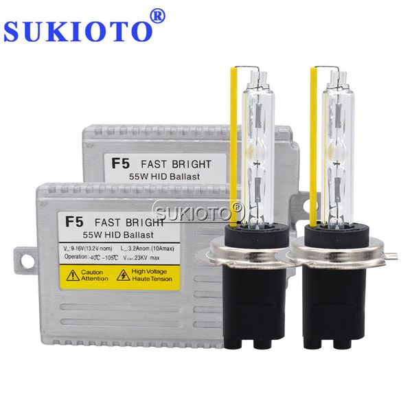 

sukioto fast bright ac 55w f5 hid ballast xenon kit 5500k xenon h1 h3 h7 h11 hb3 hb4 9012 d2h hid car headlight bulb 55w kit