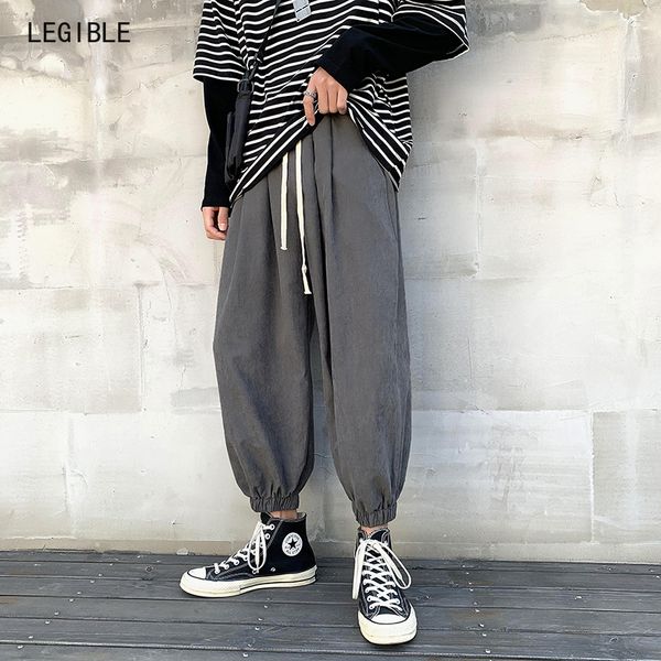 

legible pant men trousers ankle-length loose pant mens solid harem joggers casual sweatpants men pants for male, Black